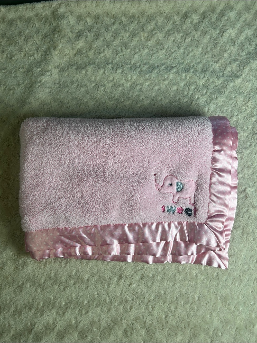 Child of Mine By Carter's Sweet Elephant Baby Blanket Pink White Polka Dots Gray